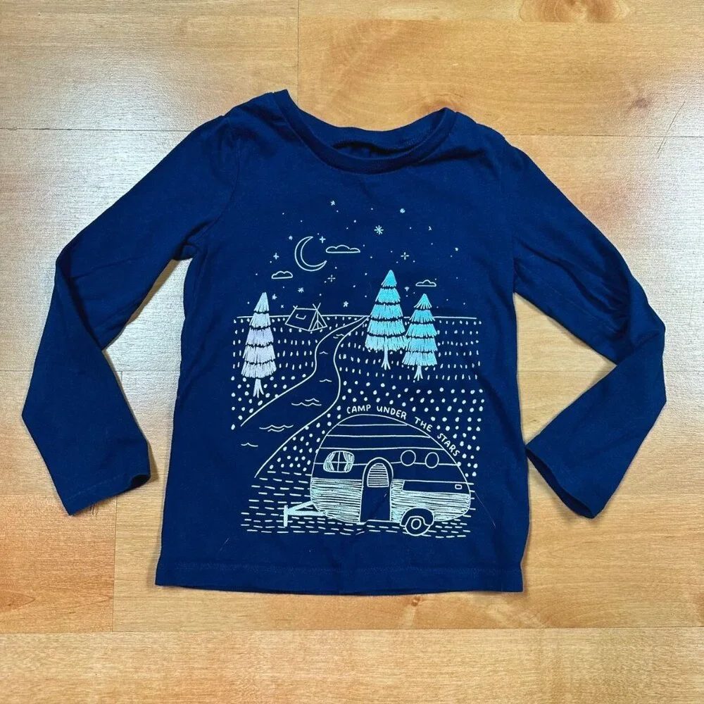 Oshkosh Girls Navy Blue Long Sleeve Graphic Tee Size 4
